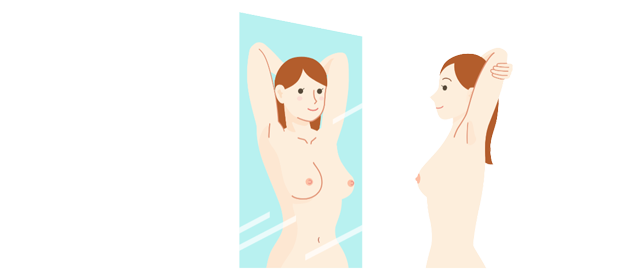 Brüste im Spiegel betrachten